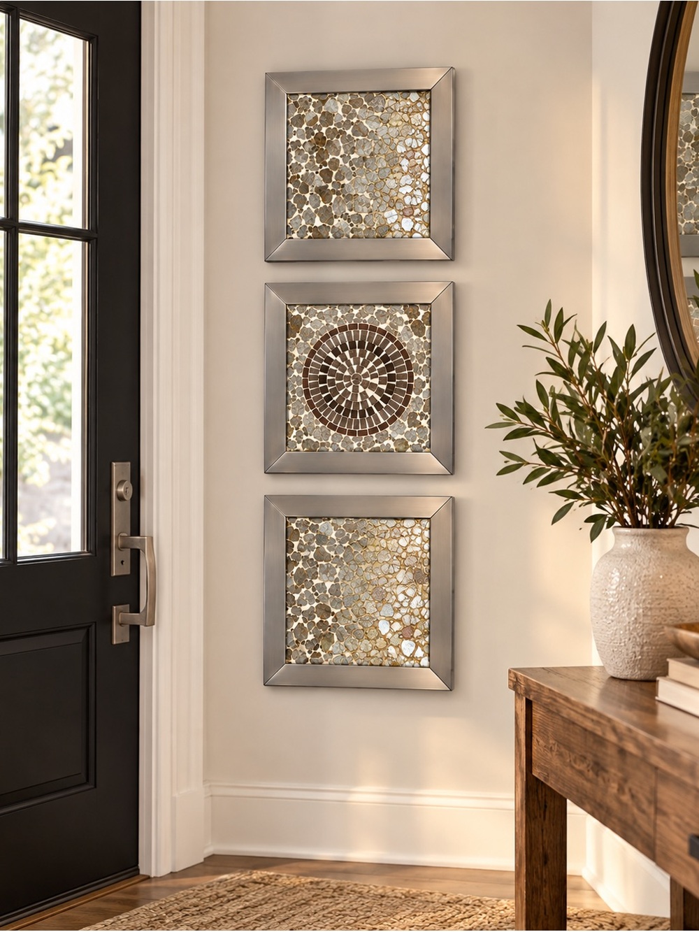 3-Piece Mosaic Wall Art Set 12”x12” Framed Stone & Tile Decor – Brand New